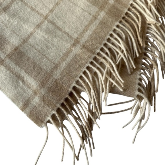 Banana Republic Wool and Angora Tan Tartan Plaid Wool Scarf with Fringe - Picture 2 of 6